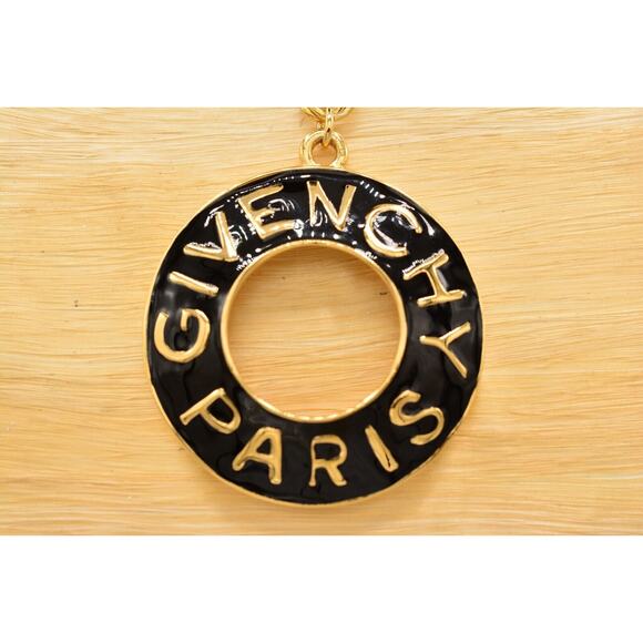 Givenchy Vintage Logo Pendant Necklace Gold Black Enamel Chunky Signed RARE BinN - Picture 1 of 12